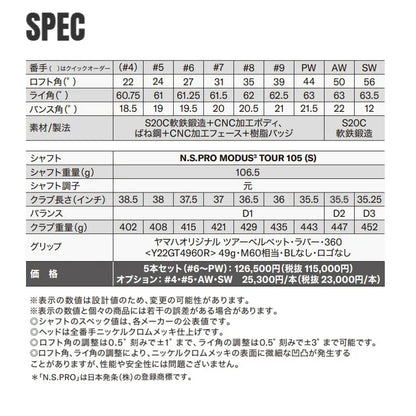 【取寄せ商品】RMX DD-1 アイアン N.S.PRO MODUS3 TOUR 105(S) 5本セット（#6～PW）