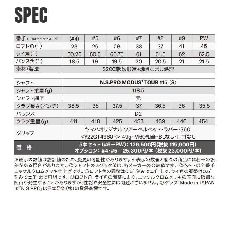 【取寄せ商品】RMX DD-1 TOURMODEL アイアン N.S.PRO MODUS3 TOUR 115(S) 単品（#5）